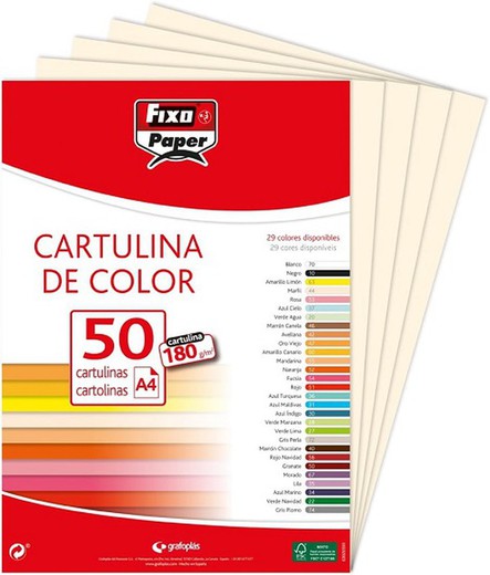 Cartulina FIXO A4, paquete 50 und. Marfil