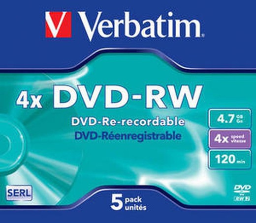DVD -RW VERBATIM 4x4.7GB pack 5 und., Ref.43285