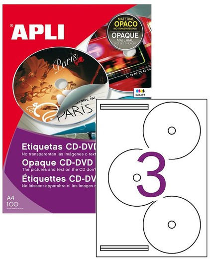 Etiquetas ordenador Blanca Opaca CD-3 und. 100 hojas