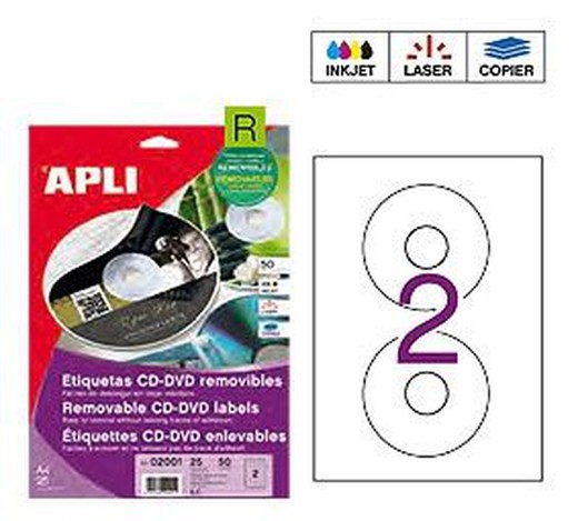 Etiquetas ordenador CD-ROM 25 Hojas, Ref. 02001