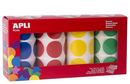 Gomets rollo pack 4 círculo XL 33 mm Amarillo, Rojo, Azul y verde