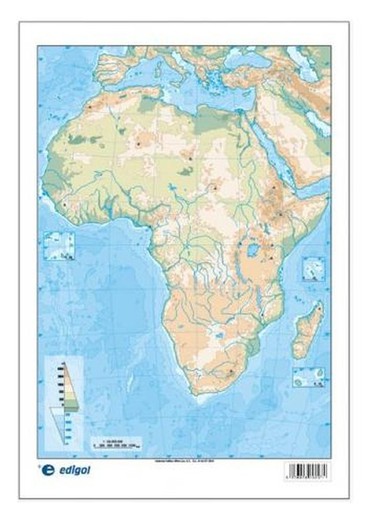 Mapa mudo Africa físico, 50 hojas color.