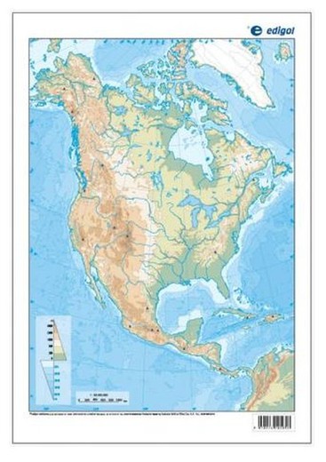 Mapa mudo America del Norte físico color, 50 hojas