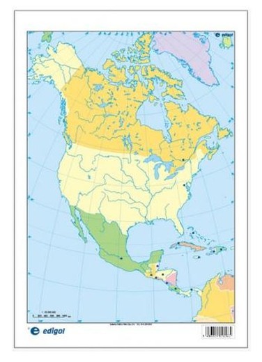 Mapa mudo America del Norte político color, 50 hojas