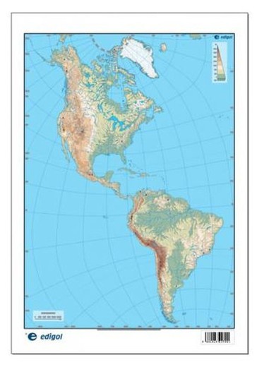 Mapa mudo América Físico color, 50 hojas