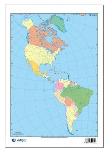 Mapa mudo América Político color, 50 hojas.
