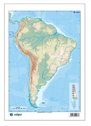Mapa mut Amèrica Sud físic color, 50 fulles