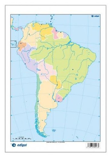 Mapa mut Amèrica Sud polític color, 50 fulles