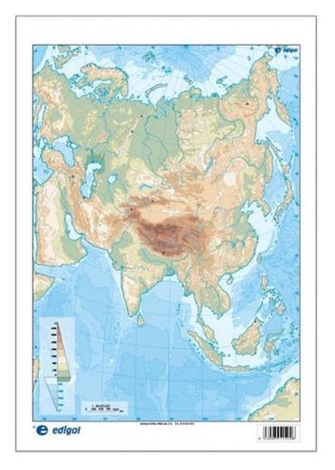 Mapa mudo Asia físico color, 50 hojas