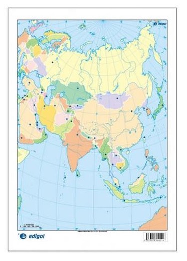 Mapa mudo Asia político color, 50 hojas