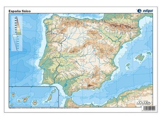 Mapa mudo España físico color, 50 hojas