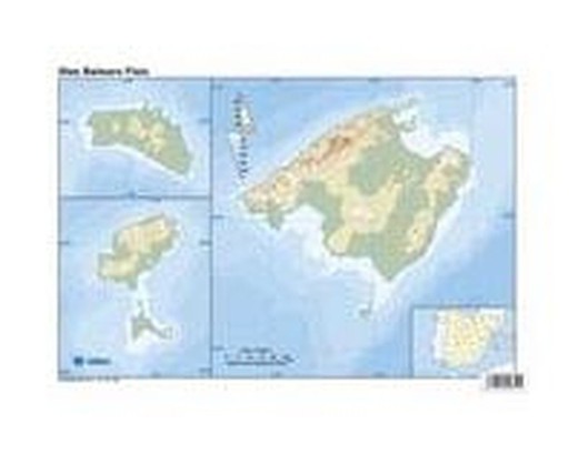 Mapa mudo Islas Baleares físico color, 50 hojas