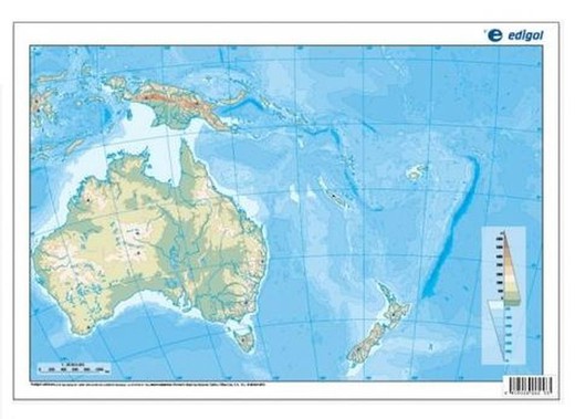 Mapa mudo Oceanía físico color, 50 hojas