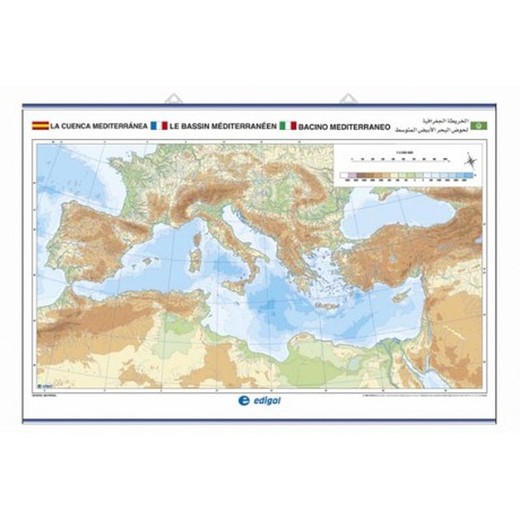 Mapa mural mut Conca Mediterrània: físic / polític