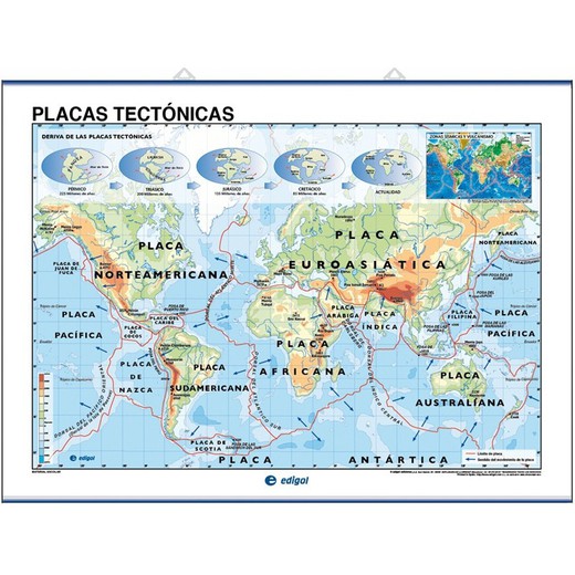 Mapa mural Relieves continentales y submarinos, placas tectónicas