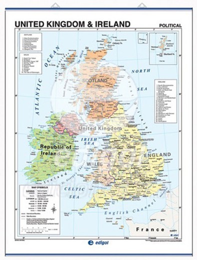 Mapa mural: United Kingdom & Ireland, physical/political