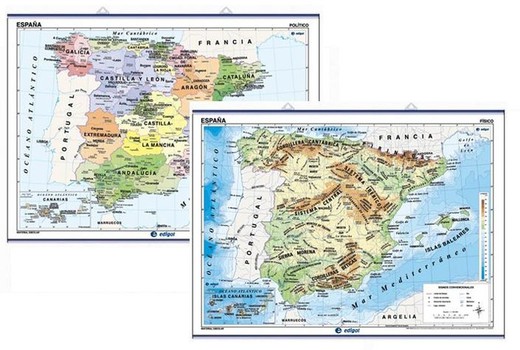 Mapa murales Espainia: fisikoa/politikoa Euskera