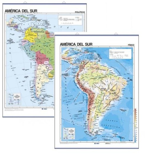 Mapas mural América del Sud: físico/Político