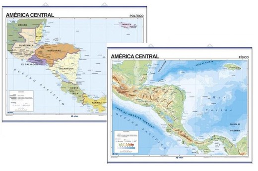 Mapes murals Amèrica Central i el Carib: físic-polític