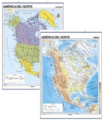 Mapes murals Amèrica Nord: físico-polític