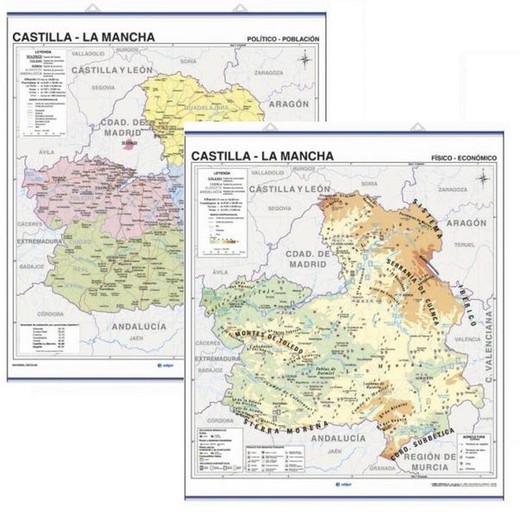 Mapas murales Castilla la Mancha: Físico-político / económico