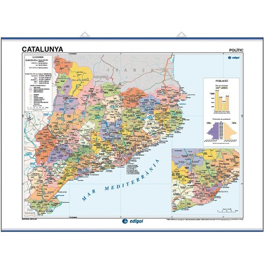 Mapa Mural Cataluña, Físico-económico / Político-población