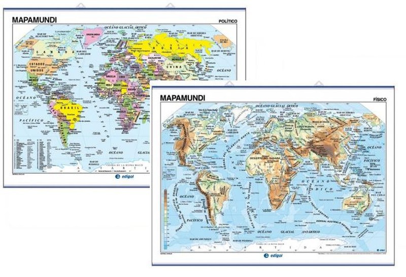 Mapa mural Mapamundi Mercator Eurocéntrico - Físico / Político