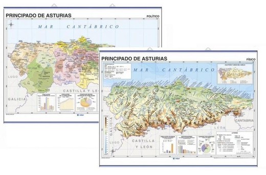 Mapas murales Principado de Asturias: físico/político
