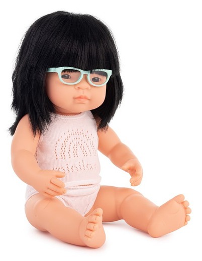 Nina nena asiàtica amb ulleres 38 cm.