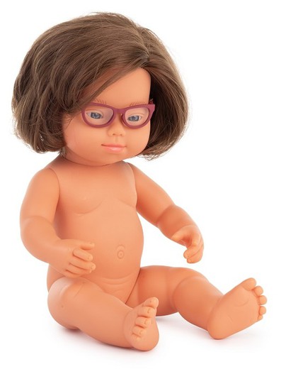 Muñeca niña caucásica con gafas 38 cm.