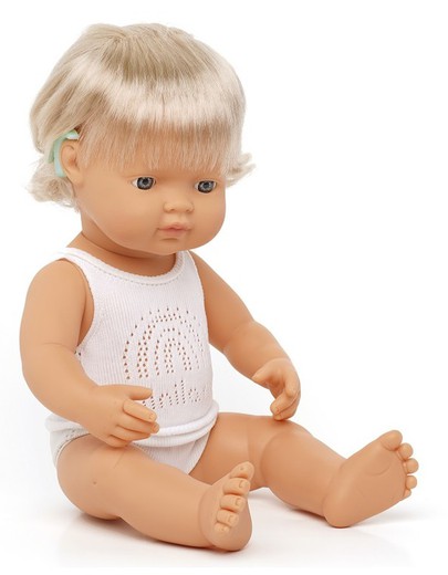 Muñeca niña caucásica con implante coclear 38 cm.