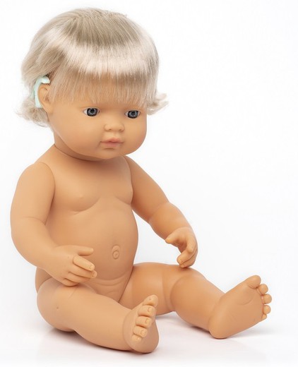 Muñeca niña caucásica con implante coclear 38 cm.