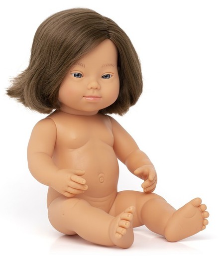 Muñeca niña caucásica con síndrome de Down 38 cm.