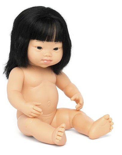 Muñeco niña asiática con sindrome de down 38 cm.