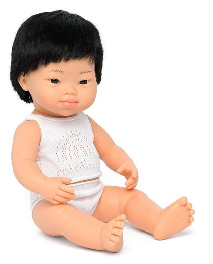 Muñeco niño asiático con sindrome de down 38 cm.