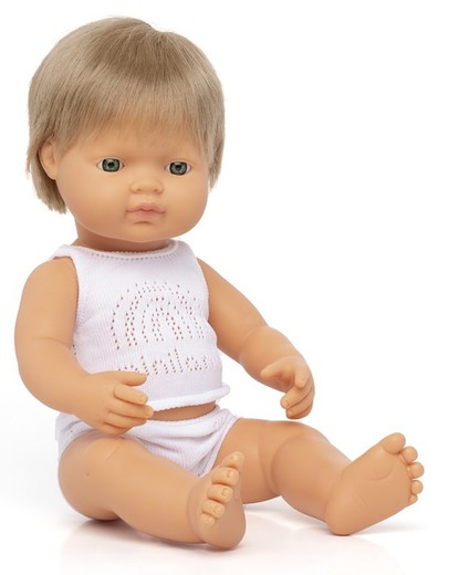 Muñeco niño caucásico rubio oscuro 38 cm.
