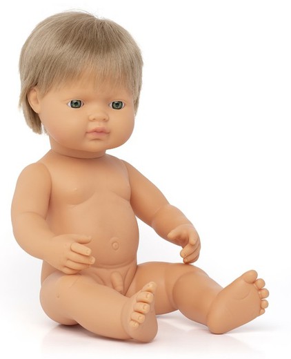 Muñeco niño caucásico rubio oscuro 38 cm.