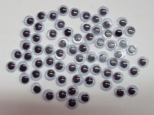 Ojos móviles adhesivos redondos negros 10 mm.
