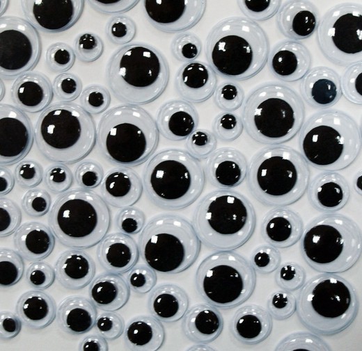 Ojos móviles adhesivos redondos negros 7,10 y 15 mm