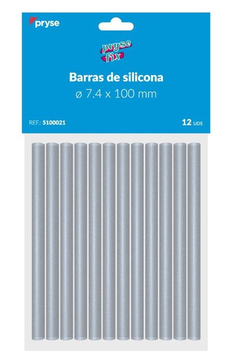 Pack 12 barras silicona 7,4 x 100mm. Transparente