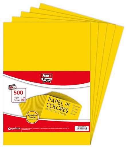 Papel color A3 80 grs. Amarillo intenso, 500 hojas