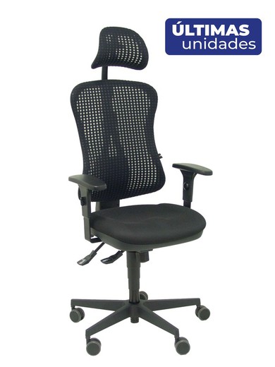 Silla Agudo sincro malla negra asiento tela negro brazos regulables con cabecero.