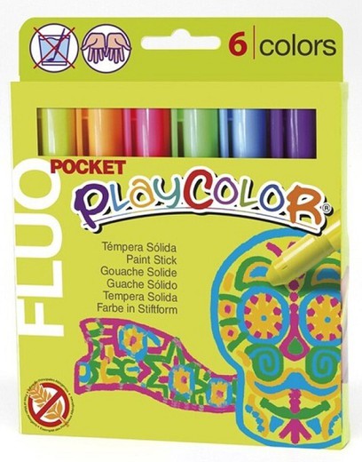 Témpera sòlida Playcolor Fluo Pocket 6 colors 5gr.