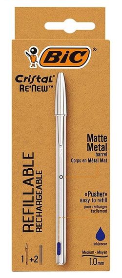 Bolígrafo BIC CRISTAL Re'New Azul + 2 recambios