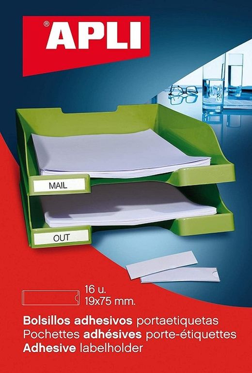 Bolsillos adhesivos para etiquetas 19 x 75 mm 16 und.