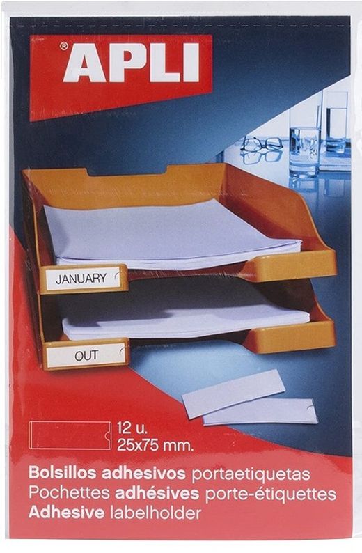 Bolsillos adhesivos para etiquetas 25 x 75 mm 12 und.