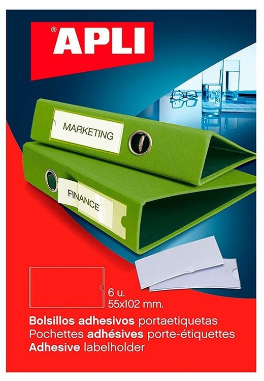 Bolsillos adhesivos para etiquetas 55 x 102 mm 6 und.