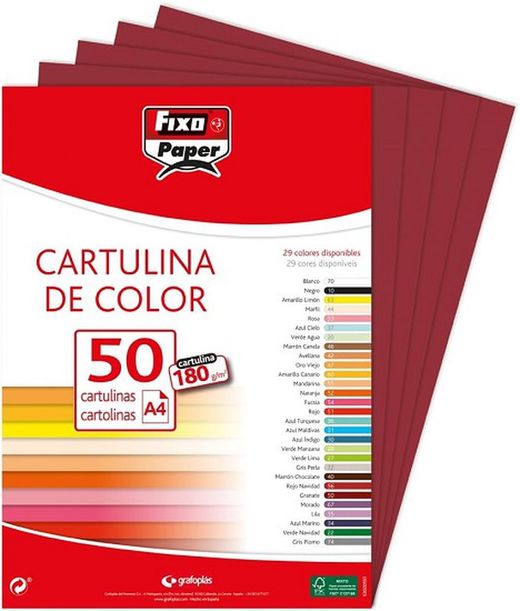 Cartulina FIXO A4, paquete 50 und. Granate