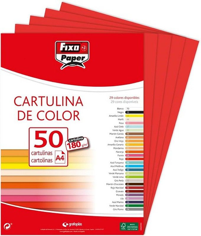 Cartulina FIXO A4, paquete 50 und. Rojo