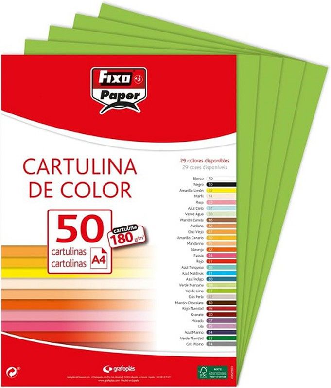 Cartulina FIXO A4, paquete 50 und. Verde Lima